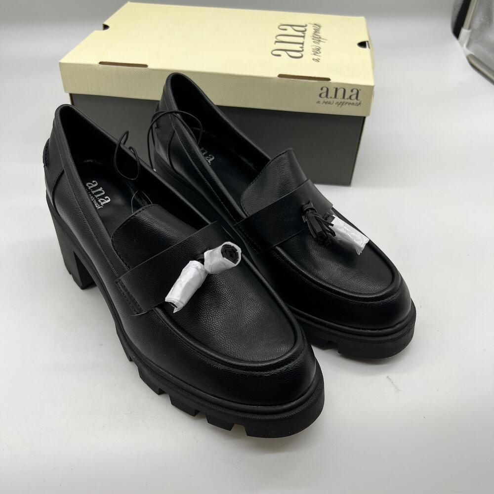 a.n.a Penny Loafers Black Chunky Block Heel A New Approach Women Size 10 NEW